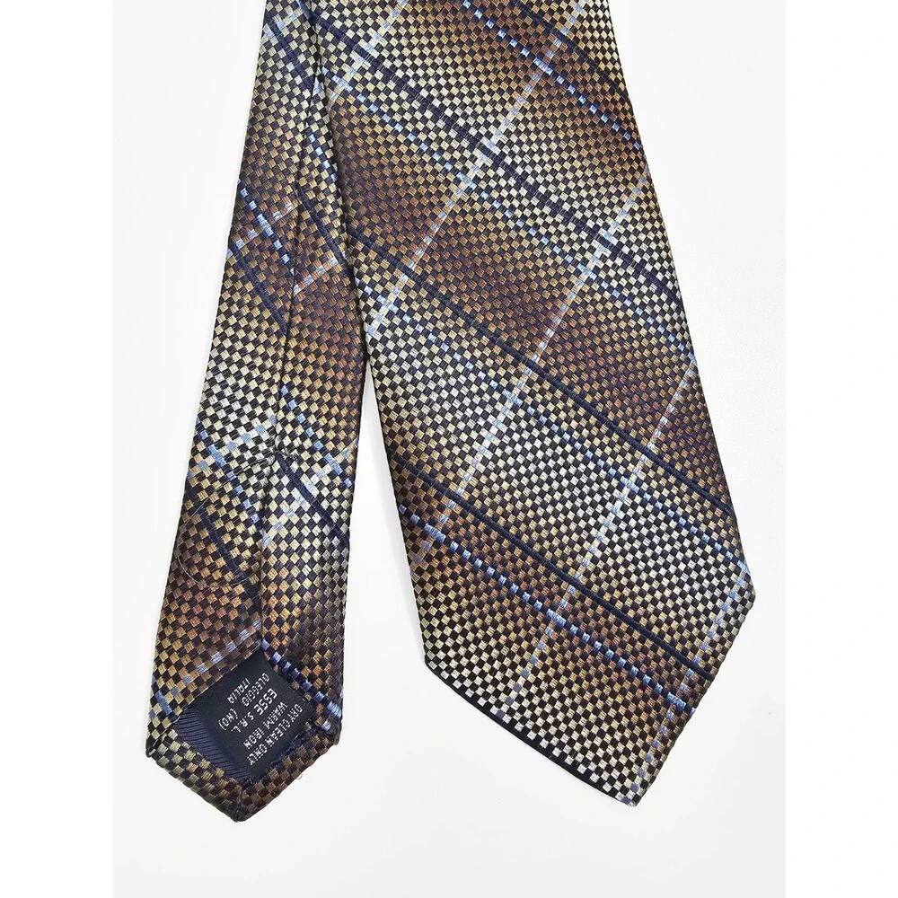 Karl Lagerfeld Vintage NWT Multi Tone Plaid Woven Made in Italy Silk Tie